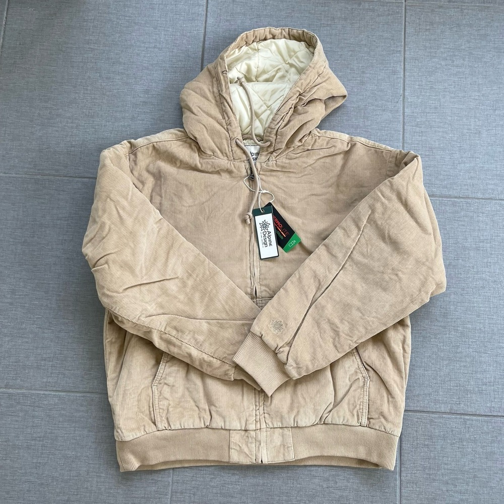 ALPINE DESIGN‎ Corduroy Quilted Full Zip Hoodie Medium Khaki NEW Hiking Casual